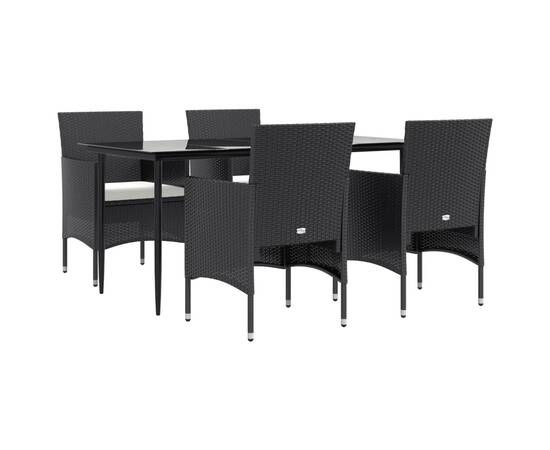 Set de masă pentru grădină, 5 piese, cu perne, negru, 3 image