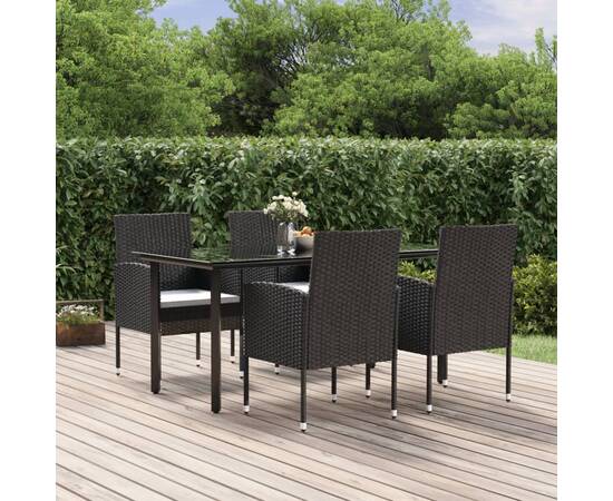 Set mobilier de grădină cu perne, 5 piese, negru, poliratan