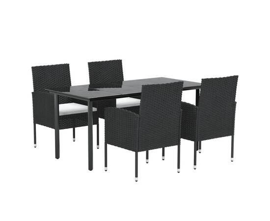 Set mobilier de grădină cu perne, 5 piese, negru, poliratan, 3 image