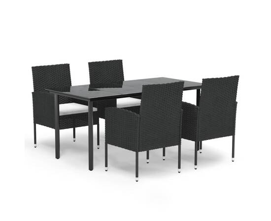 Set mobilier de grădină cu perne, 5 piese, negru, poliratan, 2 image