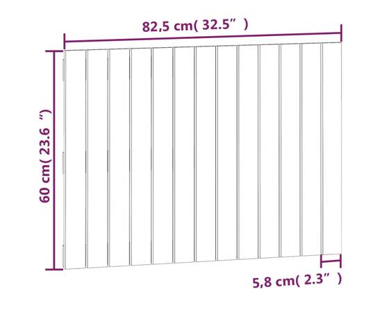 Tăblie de pat pentru perete, 82,5x3x60 cm, lemn masiv de pin, 8 image