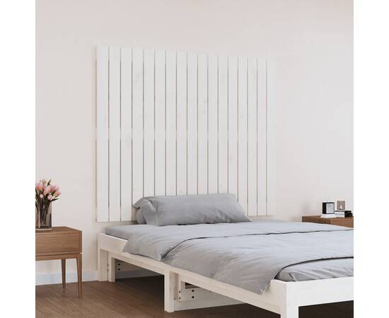 Tăblie de pat pentru perete, alb, 108x3x90 cm, lemn masiv pin, 3 image