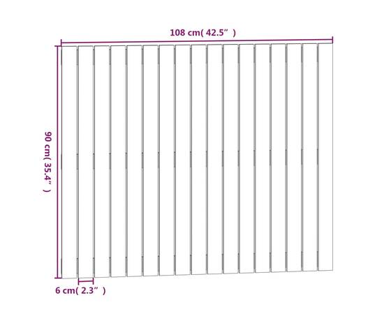 Tăblie de pat pentru perete, alb, 108x3x90 cm, lemn masiv pin, 8 image
