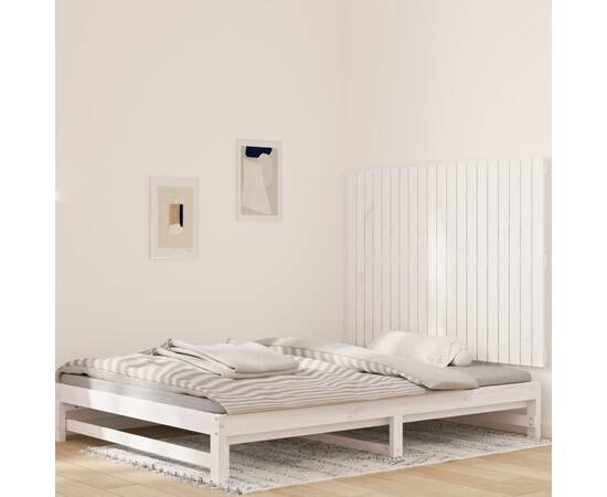 Tăblie de pat pentru perete, alb, 127,5x3x90 cm, lemn masiv pin