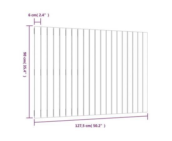 Tăblie de pat pentru perete, alb, 127,5x3x90 cm, lemn masiv pin, 8 image