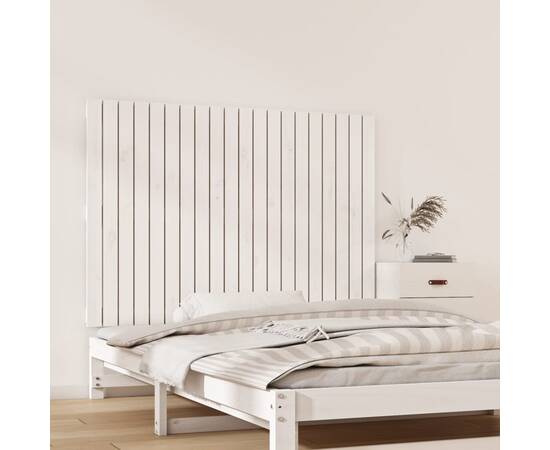 Tăblie de pat pentru perete, alb, 127,5x3x90 cm, lemn masiv pin, 3 image
