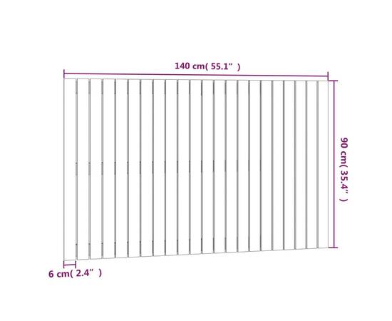 Tăblie de pat pentru perete, alb, 140x3x90 cm, lemn masiv pin, 8 image