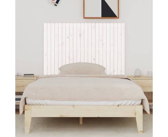 Tăblie de pat pentru perete, alb, 140x3x90 cm, lemn masiv pin, 3 image