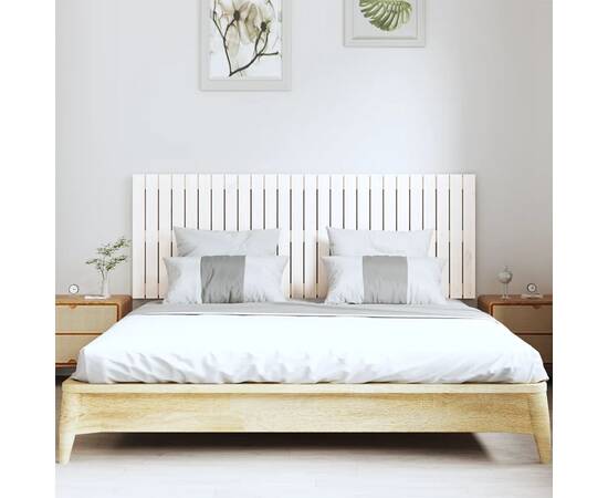 Tăblie de pat pentru perete, alb, 166x3x60 cm, lemn masiv pin, 3 image