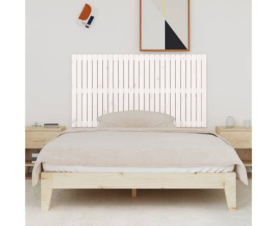 Tăblie de pat pentru perete, alb, 166x3x90 cm, lemn masiv pin, 3 image