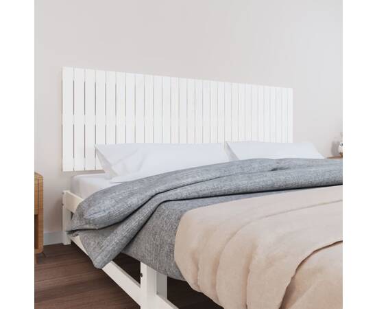 Tăblie de pat pentru perete, alb, 185x3x60 cm, lemn masiv pin