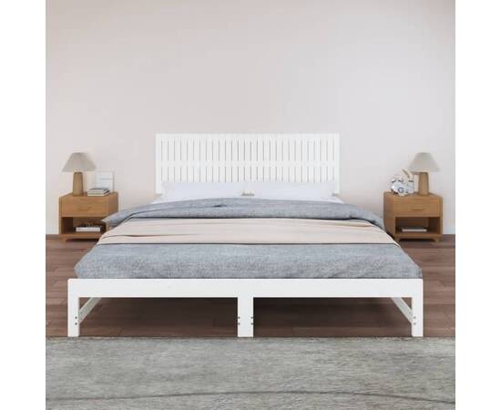 Tăblie de pat pentru perete, alb, 185x3x60 cm, lemn masiv pin, 3 image