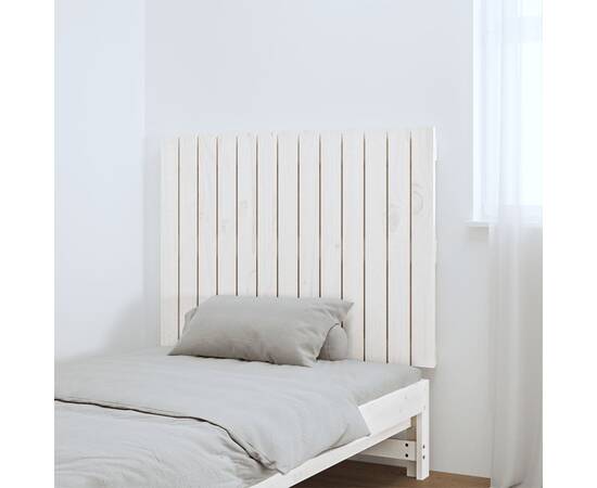 Tăblie de pat pentru perete, alb, 82,5x3x60 cm, lemn masiv pin, 3 image