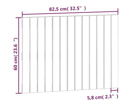 Tăblie de pat pentru perete, alb, 82,5x3x60 cm, lemn masiv pin, 8 image