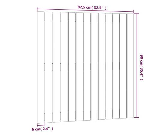Tăblie de pat pentru perete, alb, 82,5x3x90 cm, lemn masiv pin, 8 image