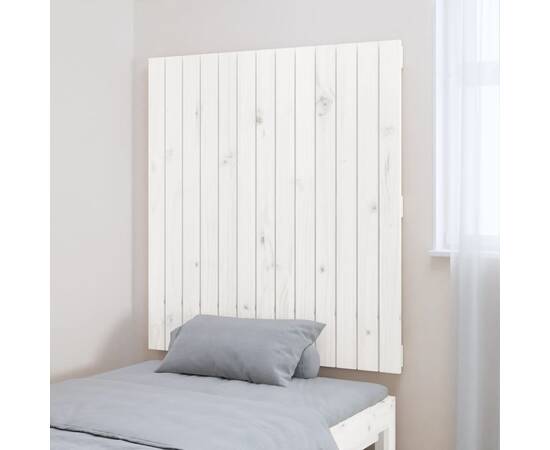 Tăblie de pat pentru perete, alb, 82,5x3x90 cm, lemn masiv pin, 3 image