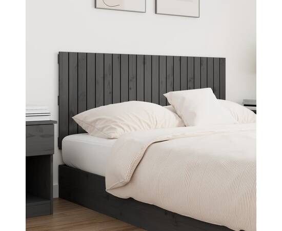 Tăblie de pat pentru perete, gri, 140x3x60 cm, lemn masiv pin, 3 image