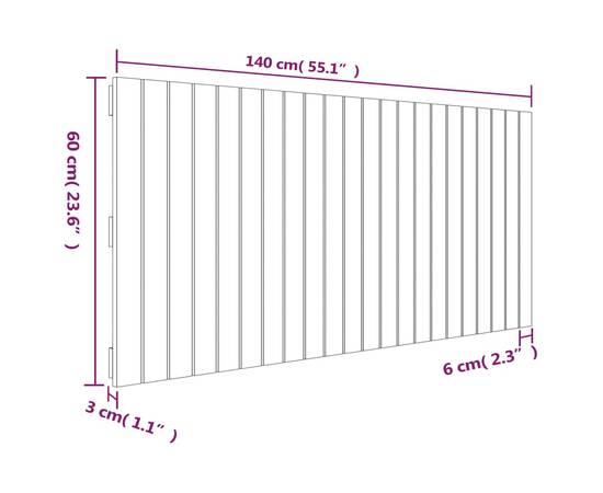 Tăblie de pat pentru perete, gri, 140x3x60 cm, lemn masiv pin, 8 image
