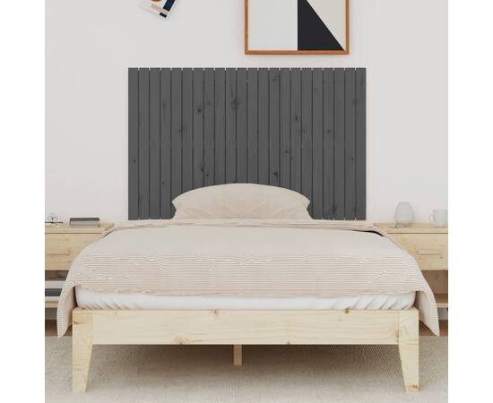 Tăblie de pat pentru perete, gri, 140x3x90 cm, lemn masiv pin, 3 image