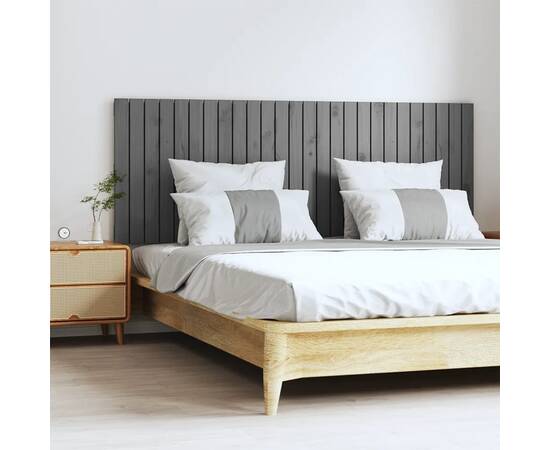 Tăblie de pat pentru perete, gri, 166x3x60 cm, lemn masiv pin