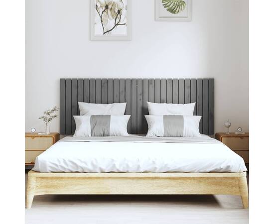 Tăblie de pat pentru perete, gri, 166x3x60 cm, lemn masiv pin, 3 image