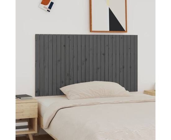 Tăblie de pat pentru perete, gri, 166x3x90 cm, lemn masiv pin