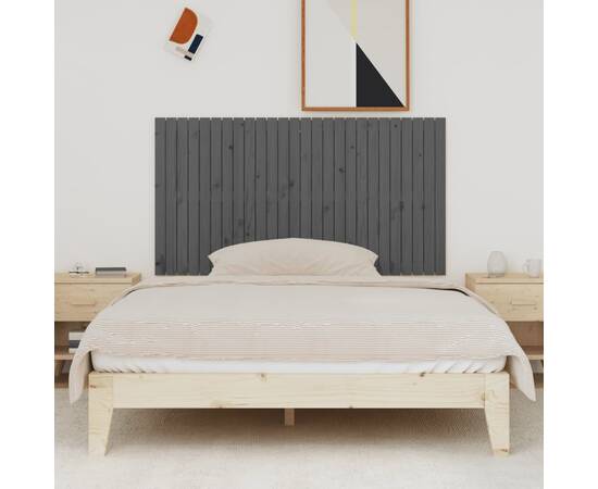 Tăblie de pat pentru perete, gri, 166x3x90 cm, lemn masiv pin, 3 image
