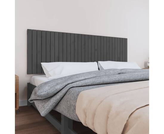 Tăblie de pat pentru perete, gri, 185x3x60 cm, lemn masiv pin