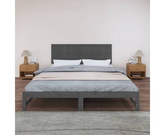Tăblie de pat pentru perete, gri, 185x3x60 cm, lemn masiv pin, 3 image