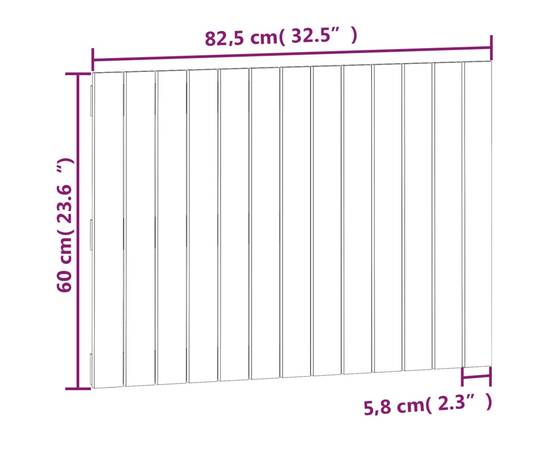 Tăblie de pat pentru perete, gri, 82,5x3x60 cm, lemn masiv pin, 8 image