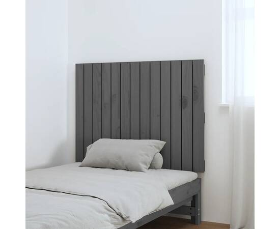 Tăblie de pat pentru perete, gri, 82,5x3x60 cm, lemn masiv pin, 3 image