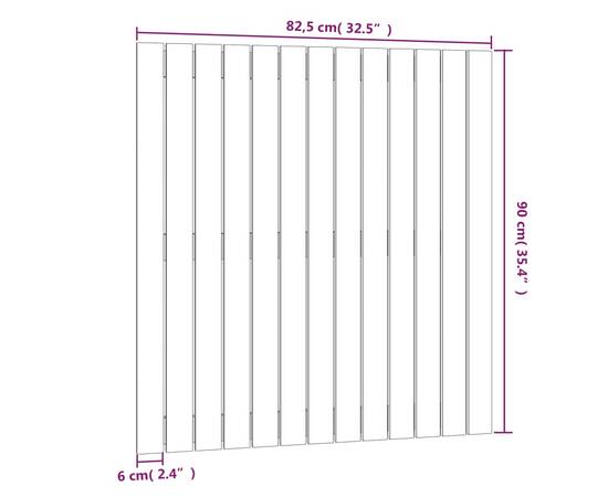 Tăblie de pat pentru perete, gri, 82,5x3x90 cm, lemn masiv pin, 8 image