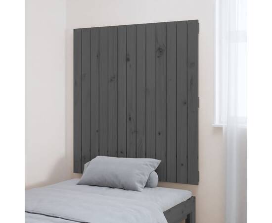 Tăblie de pat pentru perete, gri, 82,5x3x90 cm, lemn masiv pin, 3 image