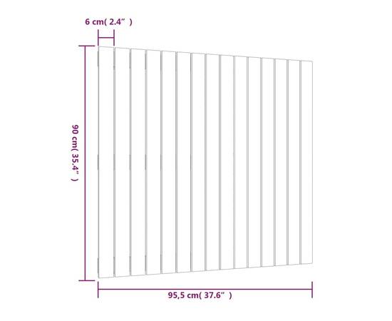 Tăblie de pat pentru perete, gri, 95,5x3x90 cm, lemn masiv pin, 8 image