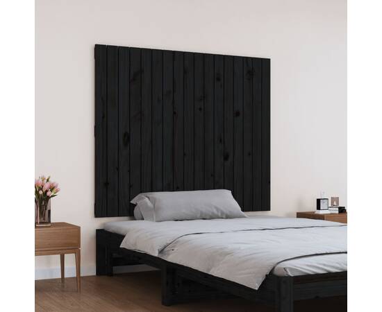 Tăblie de pat pentru perete, negru, 108x3x90 cm, lemn masiv pin, 3 image