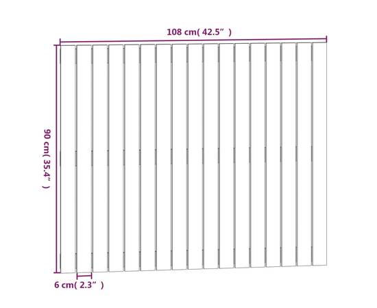 Tăblie de pat pentru perete, negru, 108x3x90 cm, lemn masiv pin, 8 image