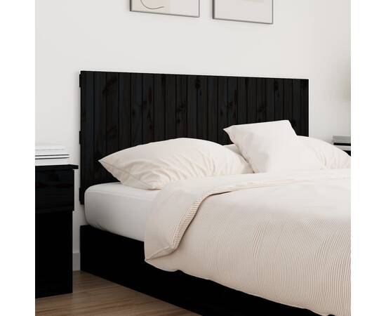 Tăblie de pat pentru perete, negru, 140x3x60 cm, lemn masiv pin, 3 image