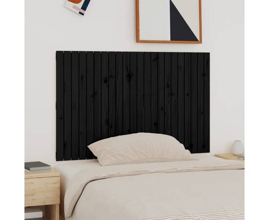 Tăblie de pat pentru perete, negru, 140x3x90 cm, lemn masiv pin