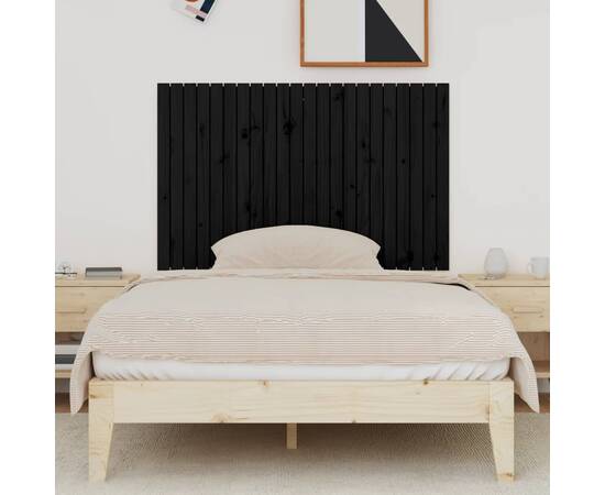 Tăblie de pat pentru perete, negru, 140x3x90 cm, lemn masiv pin, 3 image