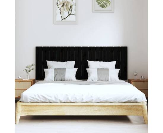 Tăblie de pat pentru perete, negru, 166x3x60 cm, lemn masiv pin, 3 image