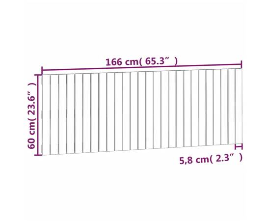 Tăblie de pat pentru perete, negru, 166x3x60 cm, lemn masiv pin, 8 image