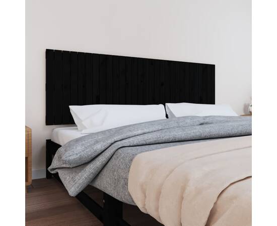 Tăblie de pat pentru perete, negru, 185x3x60 cm, lemn masiv pin