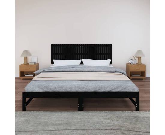 Tăblie de pat pentru perete, negru, 185x3x60 cm, lemn masiv pin, 3 image