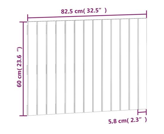 Tăblie de pat pentru perete, negru, 82,5x3x60cm, lemn masiv pin, 8 image
