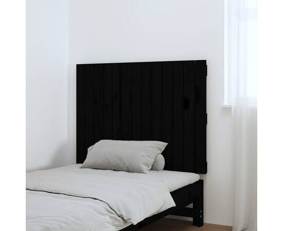 Tăblie de pat pentru perete, negru, 82,5x3x60cm, lemn masiv pin, 3 image