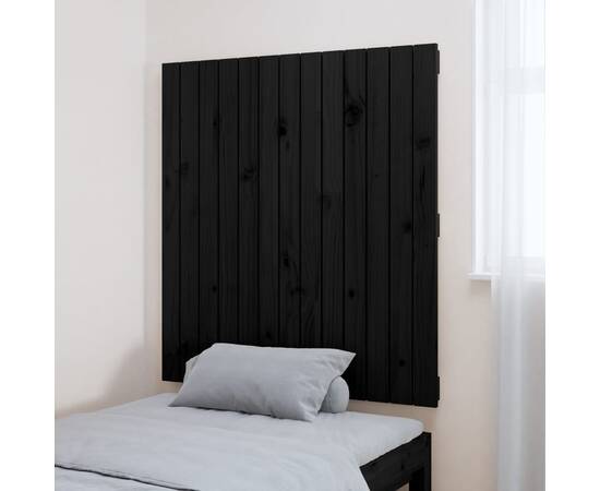 Tăblie de pat pentru perete, negru, 82,5x3x90 cm lemn masiv pin, 3 image