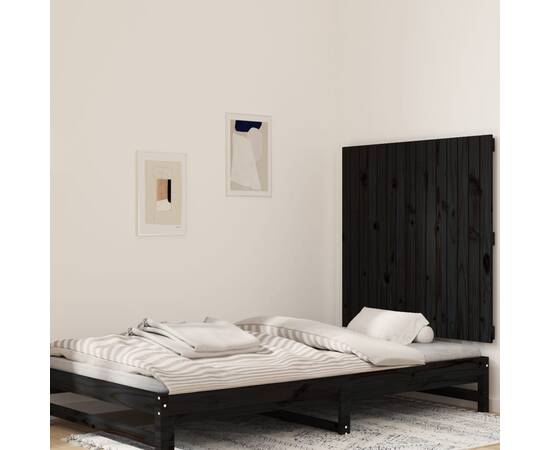 Tăblie de pat pentru perete, negru, 95,5x3x90cm, lemn masiv pin