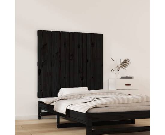 Tăblie de pat pentru perete, negru, 95,5x3x90cm, lemn masiv pin, 3 image