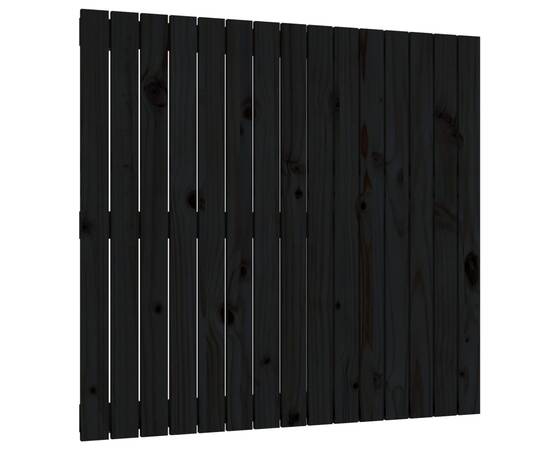 Tăblie de pat pentru perete, negru, 95,5x3x90cm, lemn masiv pin, 2 image