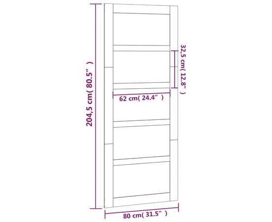 Ușă de hambar, alb, 80x1,8x204,5 cm, lemn masiv de pin, 7 image